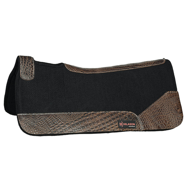 Western Wool Felt Horse Saddle Pad Dark Tan Alligator Print Leather - Uhorse