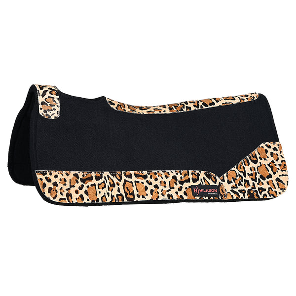 Western Wool Felt Horse Saddle Pad with Cheetah Print Hair On Leather - Uhorse