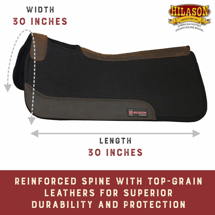 HILASON Western Wool Felt Suede Horse Saddle Pad W/ Distressed Wear Leather | for Horses