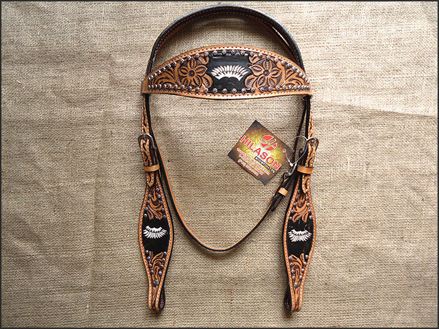 HILASON Western Horse Headstall Tack Bridle American Leather Hand Carved | for Horses Headstalls