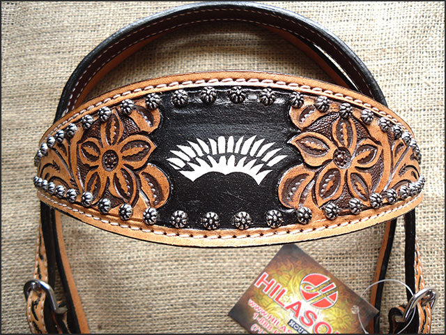 HILASON Western Horse Headstall Tack Bridle American Leather Hand Carved | for Horses Headstalls
