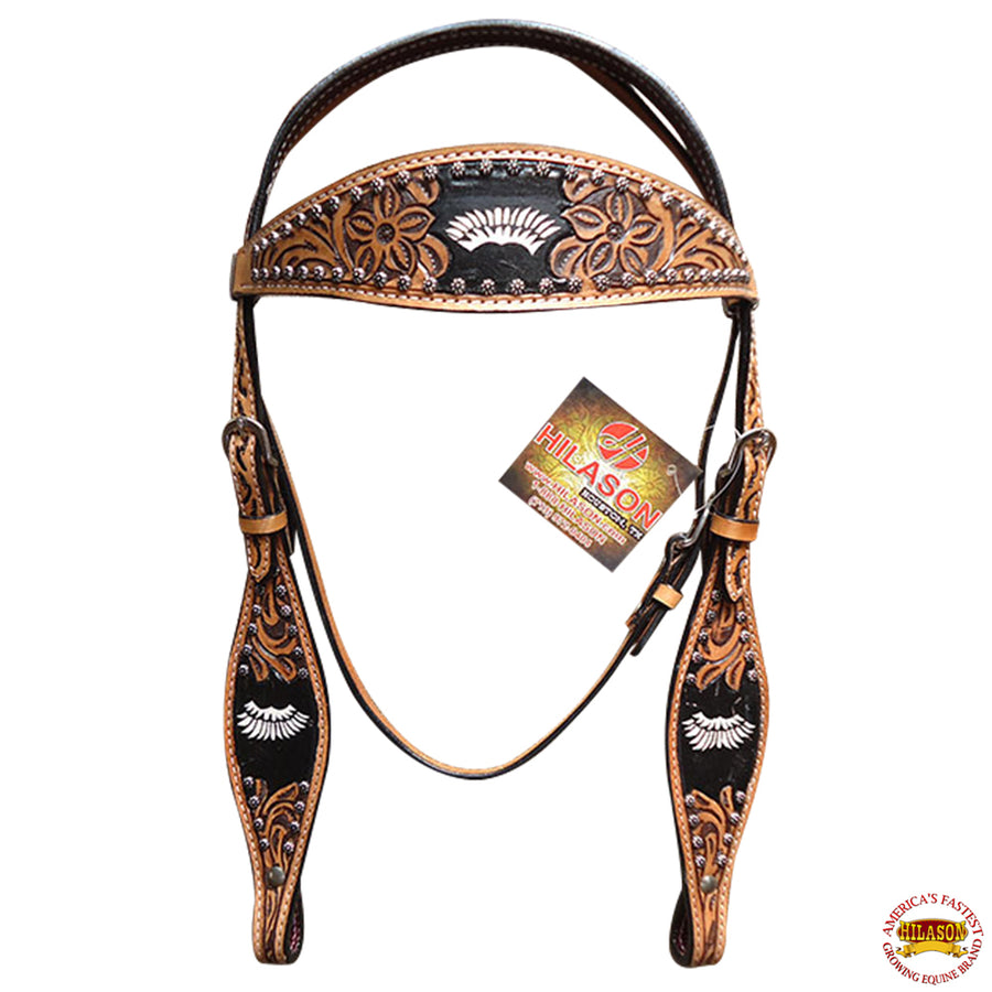 W. H. Headstall Tk. Bridle American Leather Hand Carved Hilason – by Hilason – Cowboy and equestrian accessories