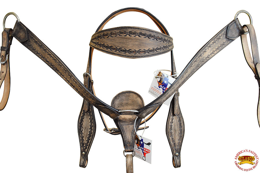 HILASON Brown Western Horse Headstall Breast Collar Set Tack American Leather - Uhorse