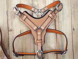 Large Leather Dog Harness Tan Padded Genuine With Matching Leash Hilason