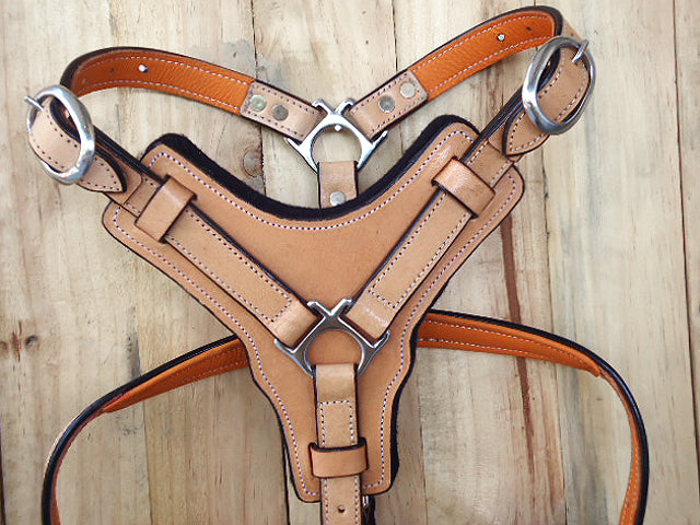 Large Leather Dog Harness Tan Padded Genuine With Matching Leash Hilason