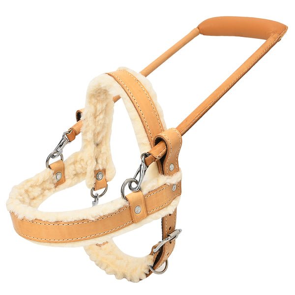 HILASON Guide Dog Harness Tan Fleece Padded Genuine Leather with Handle Adjustable Straps for Training Breathable - Uhorse