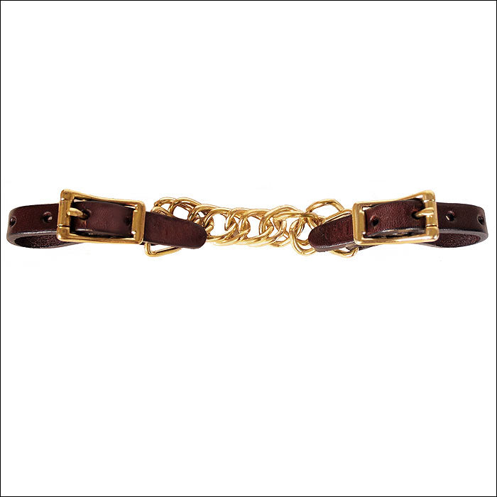 Tucker Durable H. Link Curb Strap W/ 4 1/2" Brass Chain Brown – by Hilason – Cowboy and equestrian accessories
