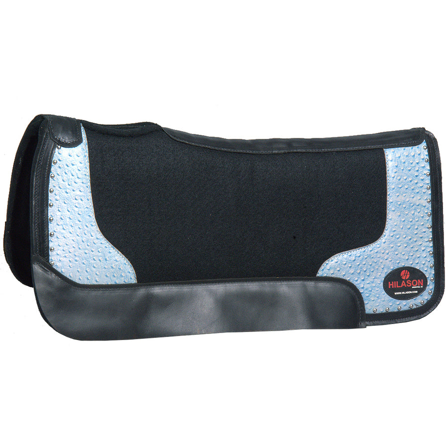 W. Wool Felt H. Saddle Pad W/ Turquoise Ostrich Leather by Hilason – Cowboy and equestrian accessories