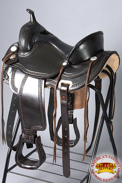 HILASON Western Horse Saddle American Leather Treeless Trail Pleasure | Barrel for Horses