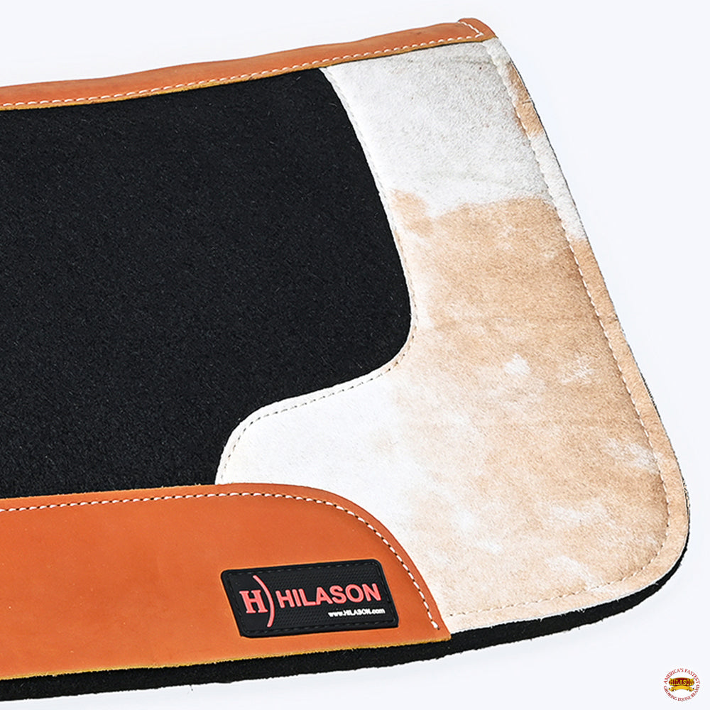 Hilason Western Wool Felt Gel Horse Saddle Pad with Leopard Print Leather