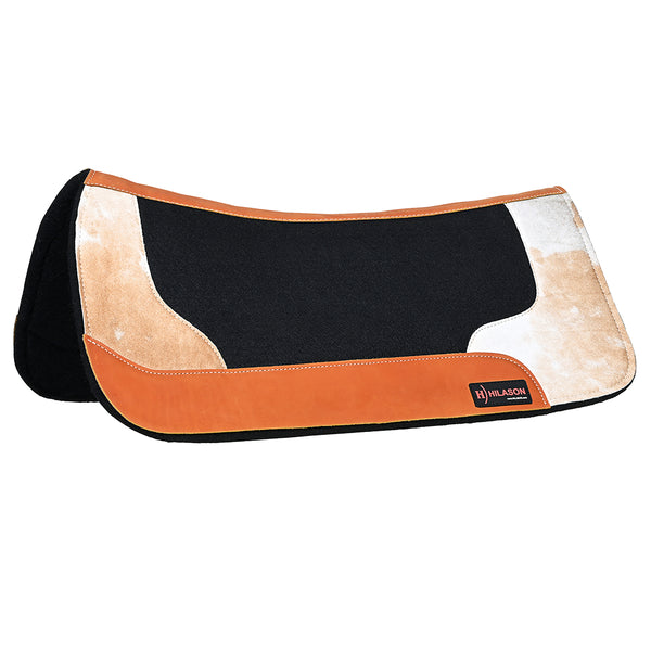 Hilason Western Wool Felt Horse Saddle Pad with Cowhide Leather - Black - Uhorse