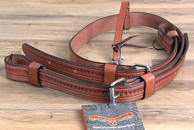 Circle Y 1 1/2" Shell Tooled Horse Leather Flank Cinch Girth Regular Oil