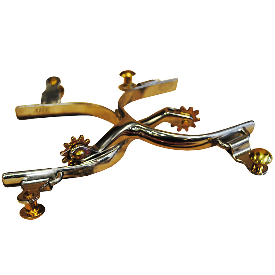 Hilason Stainless Steel Ladies Roping Spurs With 10 Points Solid Brass Rowel - Uhorse