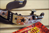 Antique Brown Ladies Spurs With Engraved German Silver Trim And Cutout Stars