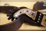 Antique Brown Ladies Spurs With Engraved German Silver Trim And Cutout Stars