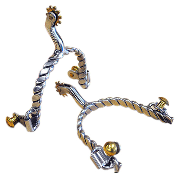 Hilason Ss men's Twisted Wire Band Roping Spurs Brass Buttons Rowel - Uhorse
