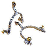 Hilason Ss Mens Twisted Wire Band Roping Spurs Brass Buttons Rowel