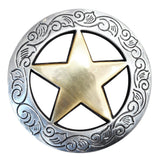 Set of 2 Western Screw Back Concho Nickle Brass Finished Star Round Saddle Bling - Uhorse