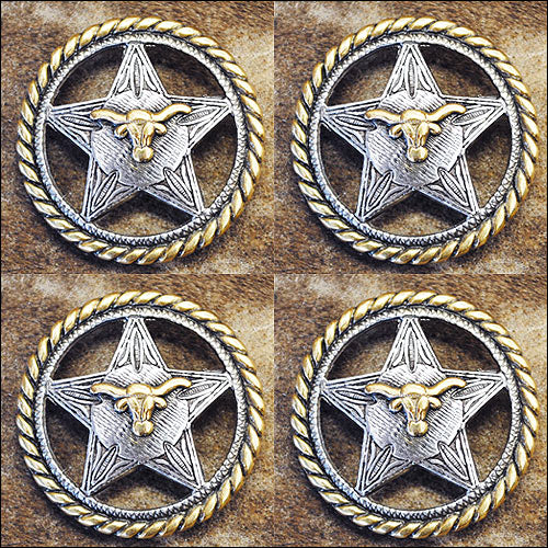 Screw Back Concho Longhorn Star With Rope Edge Round Saddle Bling Hilason