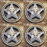 Screw Back Concho Longhorn Star With Rope Edge Round Saddle Bling Hilason