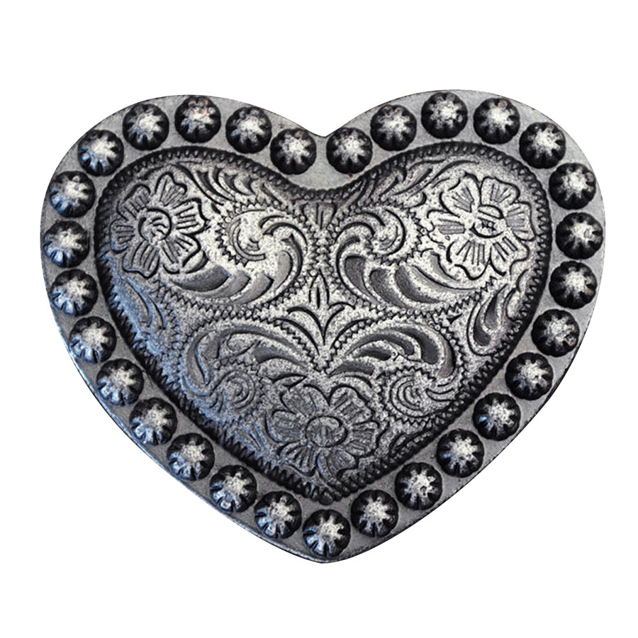 Western Screw Back Concho Heart Berry Antique Silver Saddle Bling Cowgirl - Uhorse