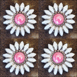 HILASON Screw Back Concho Enamel Stone Floral Saddle Bling White and Pink Color | Bridle Conchos | Slotted Conchos