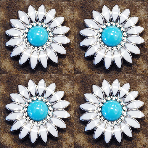 Western Screw Back Concho White Enamel Stone Floral Saddle