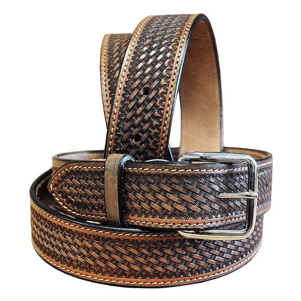 46 In Hilason Hand Tooled Basketweave Heavy Duty Western Work Leather men's women's Belt Dark Brown - Uhorse