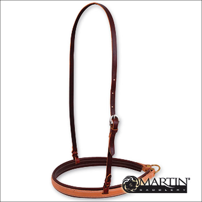 Brown leather horse noseband with tan binding - Uhorse