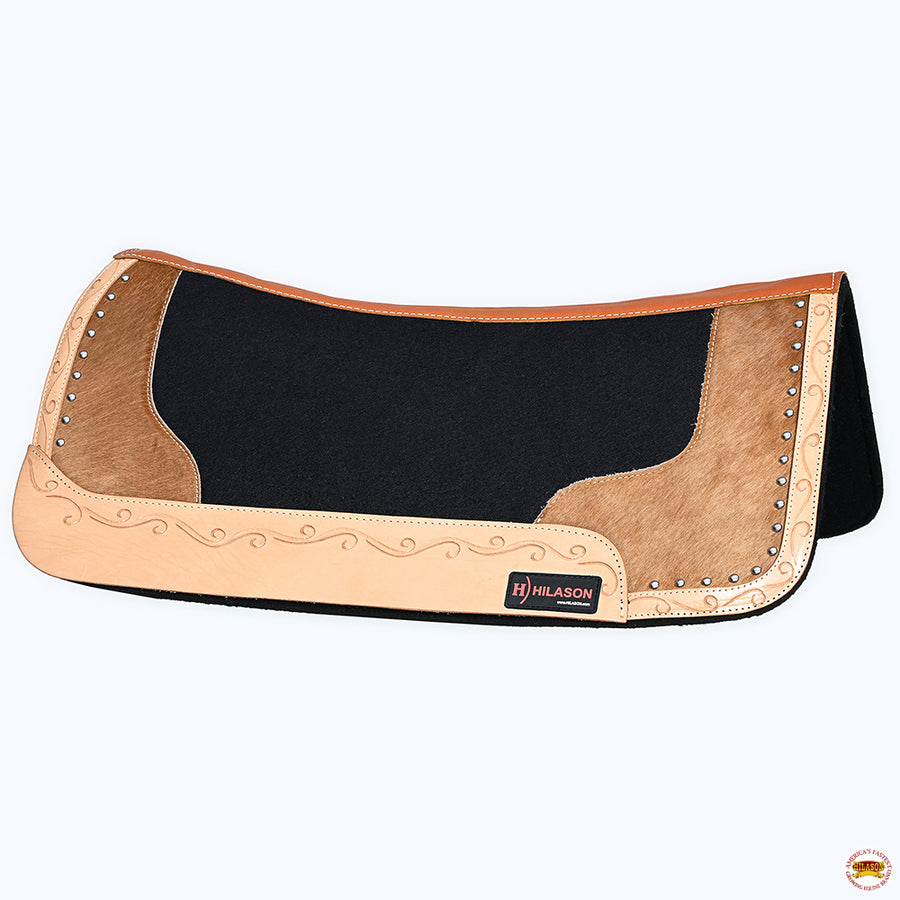 HILASON Western Wool Felt Horse Saddle Pad W/ Distressed Wear Leather | for Horses