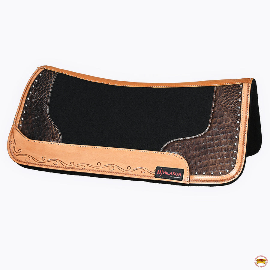 HILASON Western Wool Felt Horse Saddle Pad W/ Distressed Wear Leather | for Horses