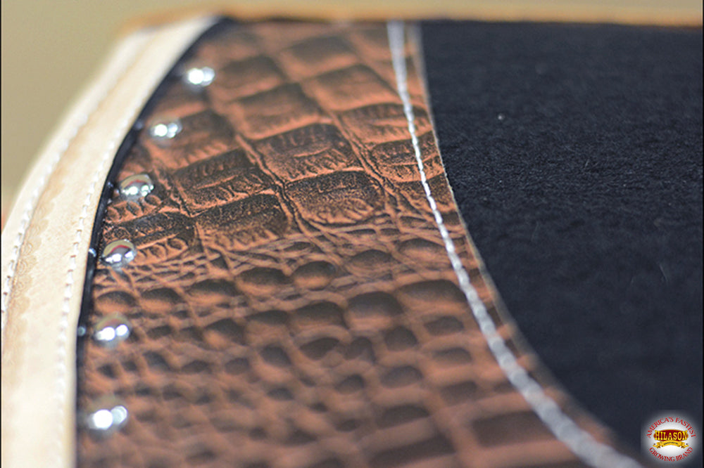 Hilason Western Wool Felt Horse Saddle Pad W/ Alligator Print Leather