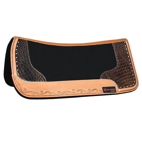 Hilason Western Wool Felt Horse Saddle Pad with Alligator Print Leather - Uhorse
