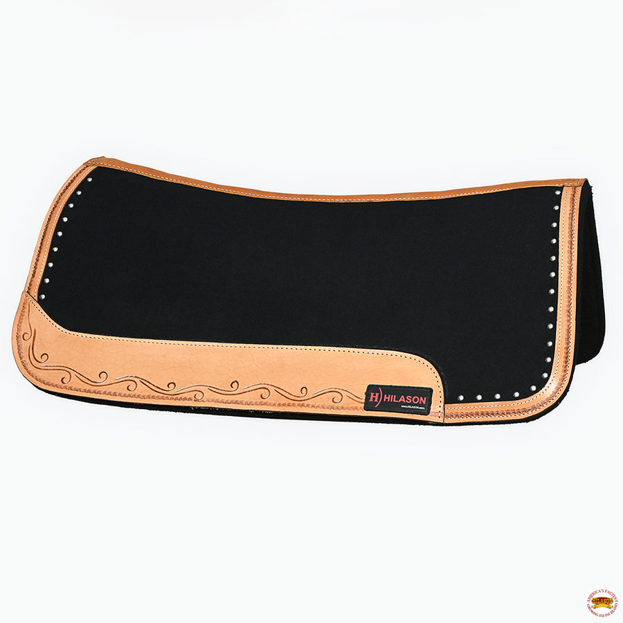 HILASON Western Wool Felt Horse Saddle Pad W/ Distressed Wear Leather | for Horses