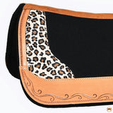 Hilason Western Wool Felt Horse Saddle Pad With Leopard Print Leather