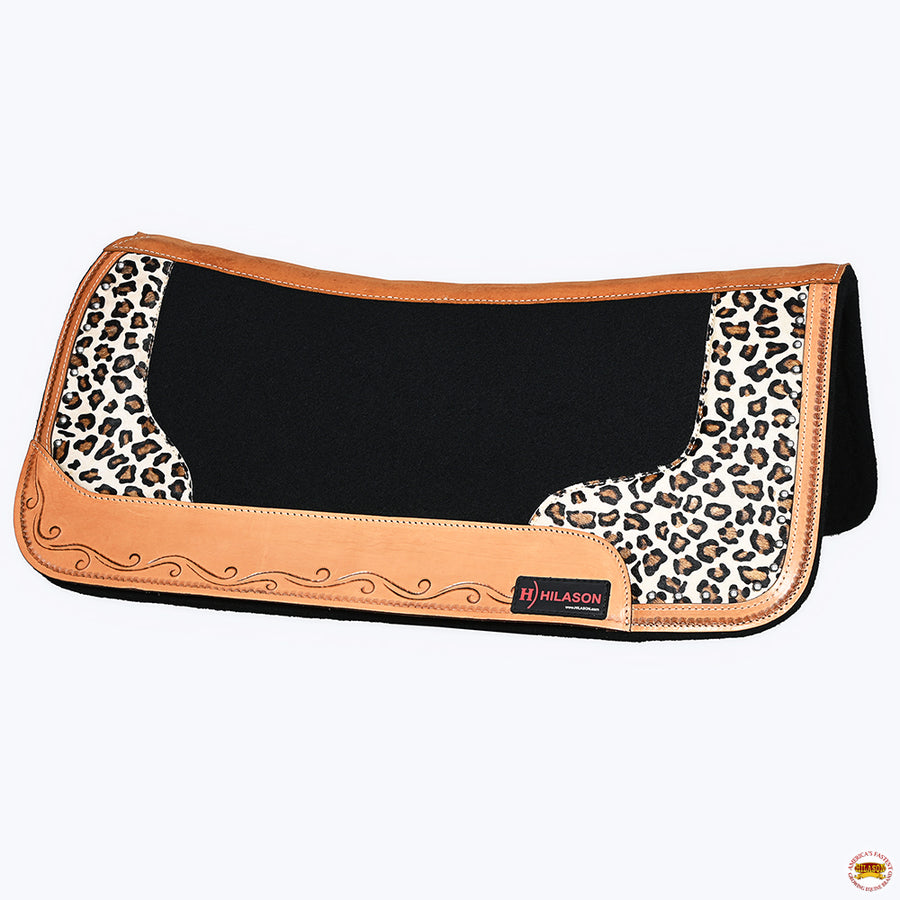 HILASON Western Wool Felt Horse Saddle Pad W/ Distressed Wear Leather | for Horses