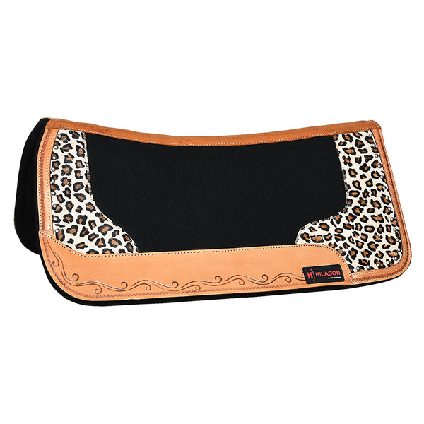 Hilason Western Wool Felt Horse Saddle Pad With Leopard Print Leather - Uhorse