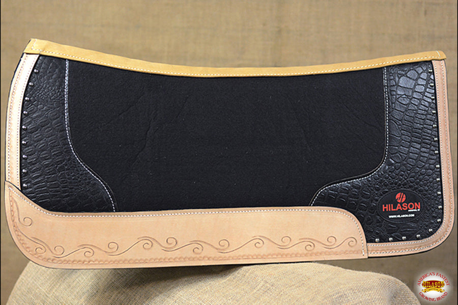 HILASON Western Wool Felt Horse Saddle Pad W/ Distressed Wear Leather | for Horses