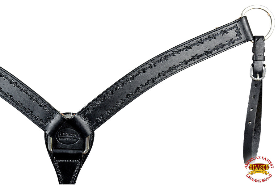 HILASON Western Horse Headstall Breast Collar Set Genuine American Leather Barb Wire Black | For Horses