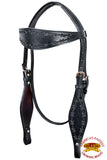 HILASON Western Horse Headstall Breast Collar Set Tack Genuine American Leather Barb Wire Black