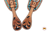 Hilason Western Leather Spur Straps Light Oil Black Hand Paint Inlay