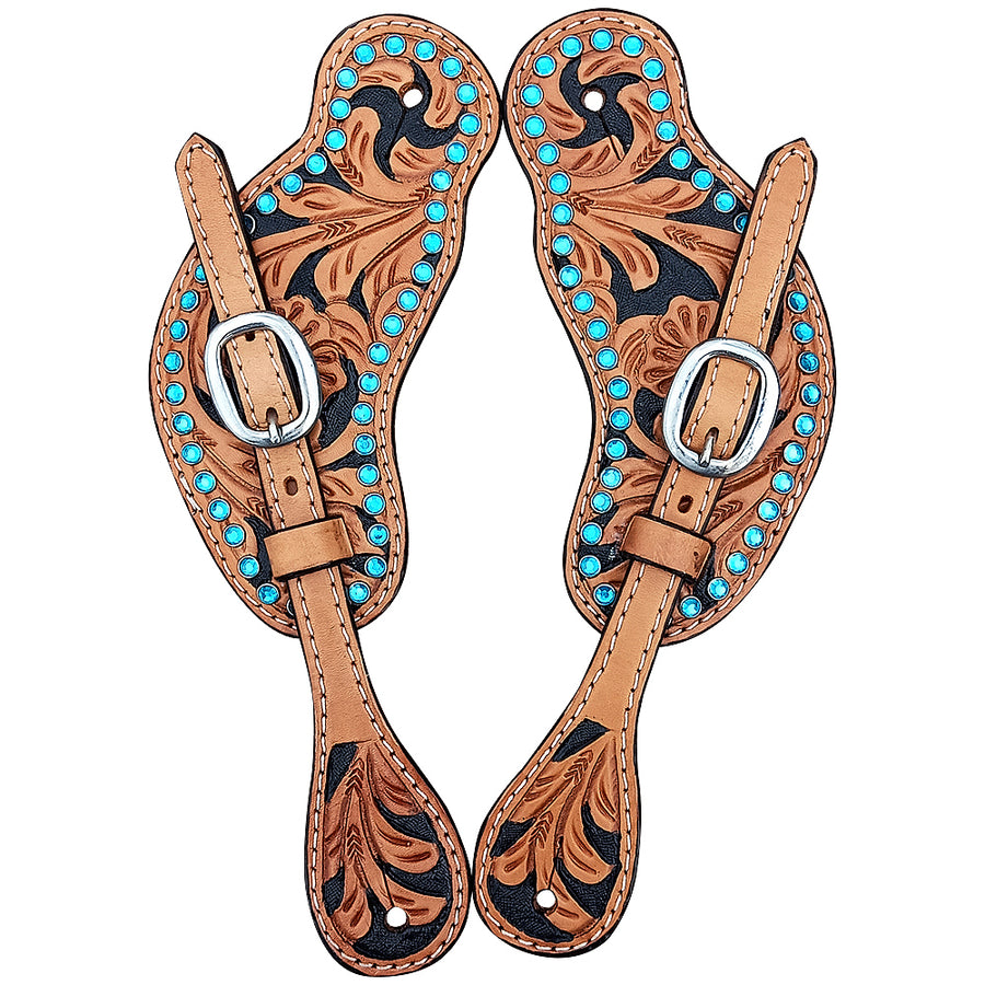 Hilason W. Leather Spur Straps Light Oil Black Hand Paint Inlay – by Hilason – Cowboy and equestrian accessories