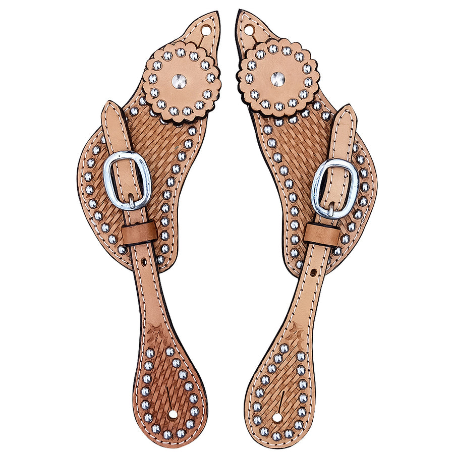 Bhps116 Hilason W. Show Tk. Hand Tool Leather Spur Straps Light Oil – by Hilason – Cowboy and equestrian accessories