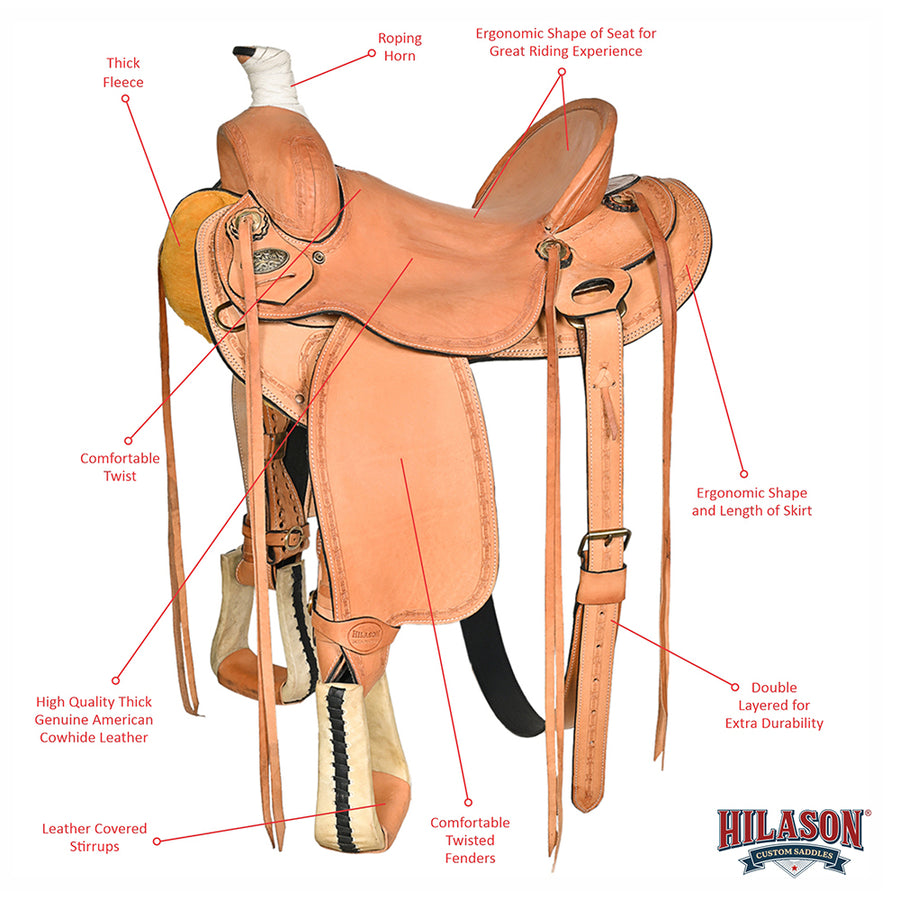 HILASON Western Horse Saddle American Leather Ranch Roping Trail Tan | Hand Tooled Wade & For Horses