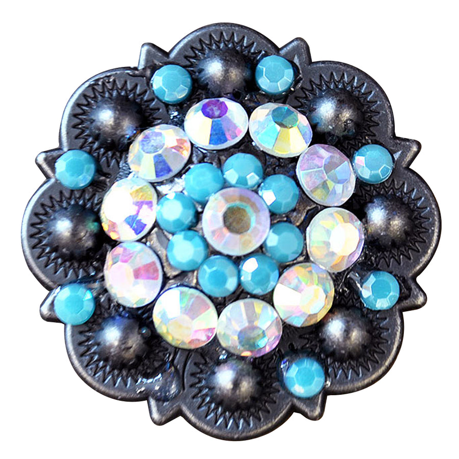 1.5" Hilason Western Style Berry Rhinestone Bling Tack Headstall Saddle Concho Turquoise/Black - Uhorse