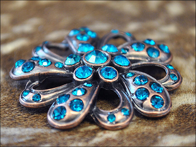 HILASON Western Screw Back Concho Copper Finish Floral Bling Crystal Turquoise Color | Bridle Conchos Slotted