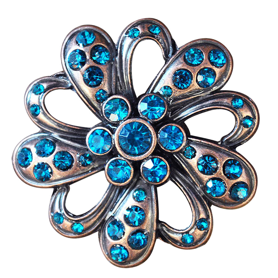 Set Of 8 Western Screw Back Concho Copper Finish Floral Bling Crystal - Uhorse