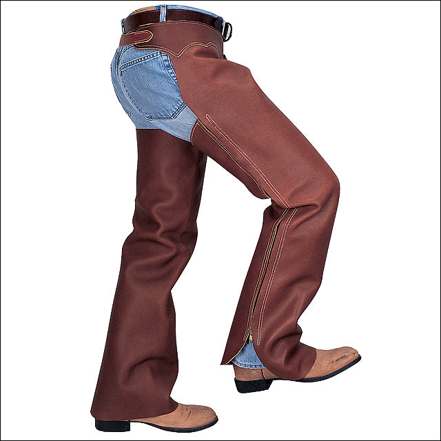 Weaver Leather Brown Shotgun Full Grain Work Riding Chaps by Hilason – Cowboy and equestrian accessories
