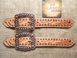 Ps123Cn139-A Hilason Western Leather Spur Straps Tan W/ Antique Copper Buckle