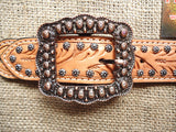 Ps123Cn139-A Hilason Western Leather Spur Straps Tan W/ Antique Copper Buckle